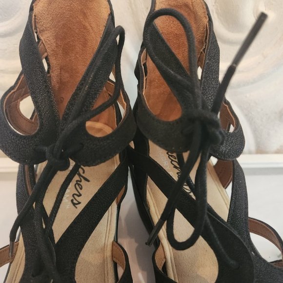 EUC Skechers Black Gladiator Style, Lace Up Wedge Sandals. Size 8.5 - Picture 5 of 15